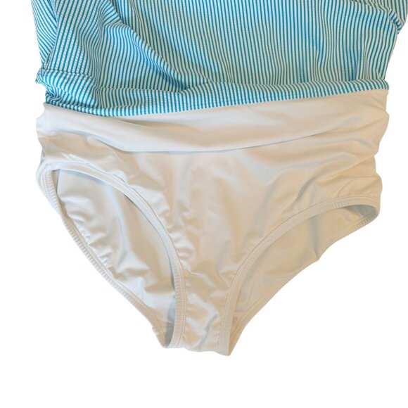 12 Lands End Blue Seersucker Knit 2 Piece Tankini Skirt Swimsuit Underwire Top - Picture 10 of 13